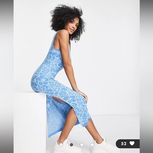 ASOS Design Knitted MIDI Dress with Floral Pattern in Blue